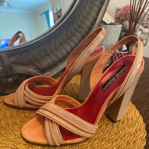Vintage Charles Jourdan Coral Pink & Nude Leather Heels - 6.5